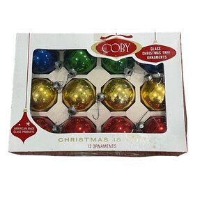 Vintage Coby Glass Christmas Tree Ornaments 12 Pack Traditional Colors Multicolo